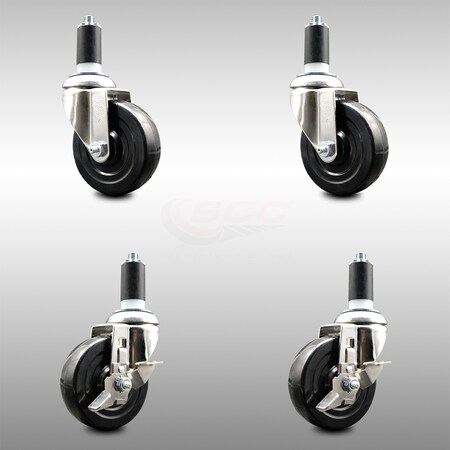 Service Caster 4 Inch 316SS Soft Rubber Swivel 1-1/4 Inch Expanding Stem Caster Brake SCC, 2PK SCC-SS316EX20S414-SRS-2-TLB-2-114